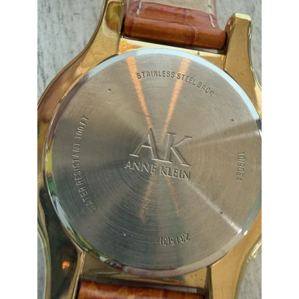 Anne Klein Watch Women's Gold Tone Brown Leather Band Quartz Analog WR 100FT SS